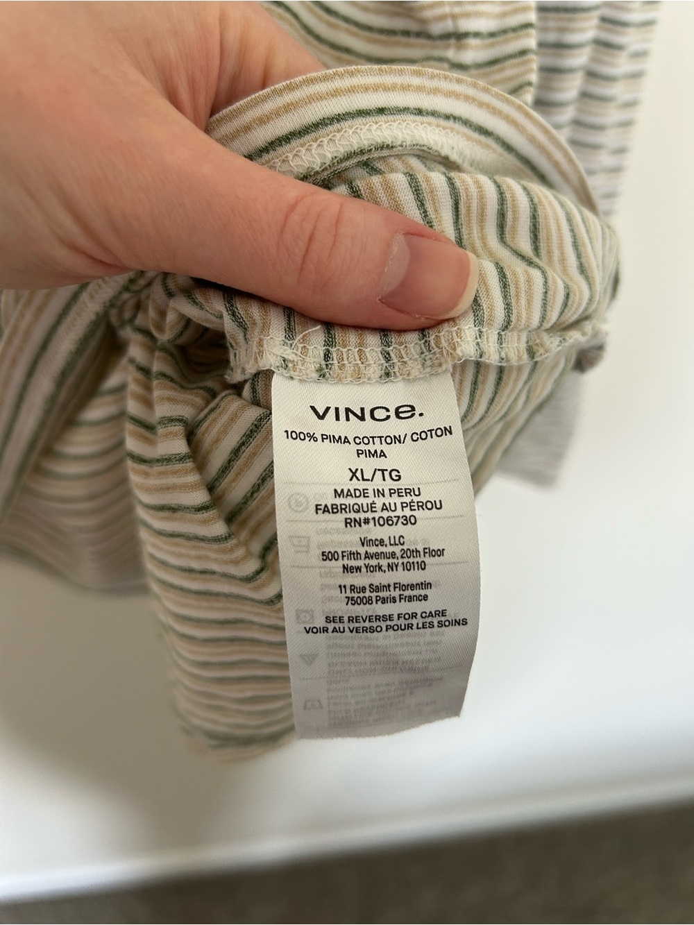 Vince. Pima Cotton Long Sleeve Striped T Shirt Size XL Green and Yellow - Picture 3 of 6